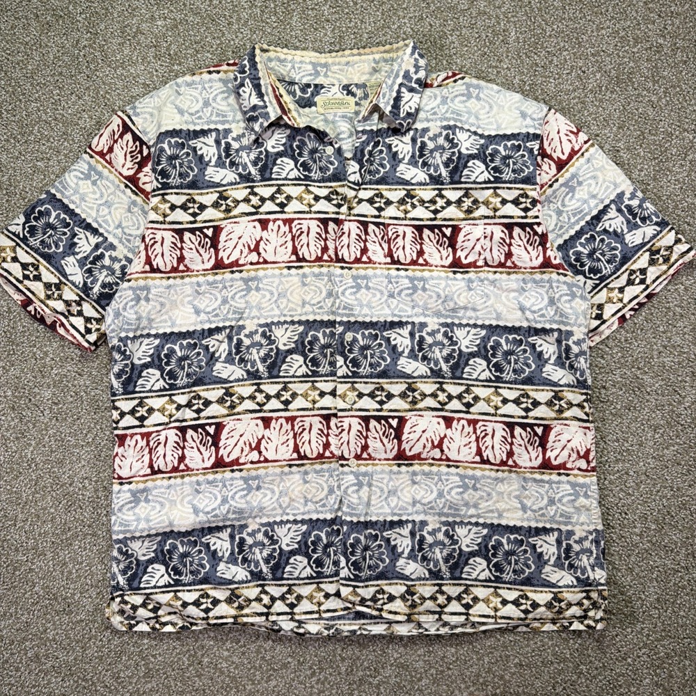 Vintage St John's Bay Hawaiian Linen And Cotton Blend Button Up Striped XL